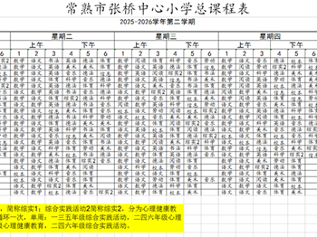 常熟市张桥中心小学2025-2026学年第二学期总课程表
